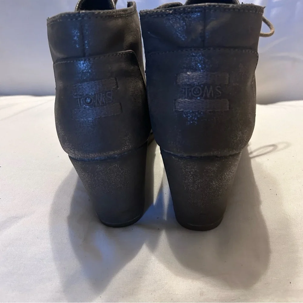TOMS Women's Gray Suede Wedge Booties – Size 8,‎ Lace-Up Ankle Boots